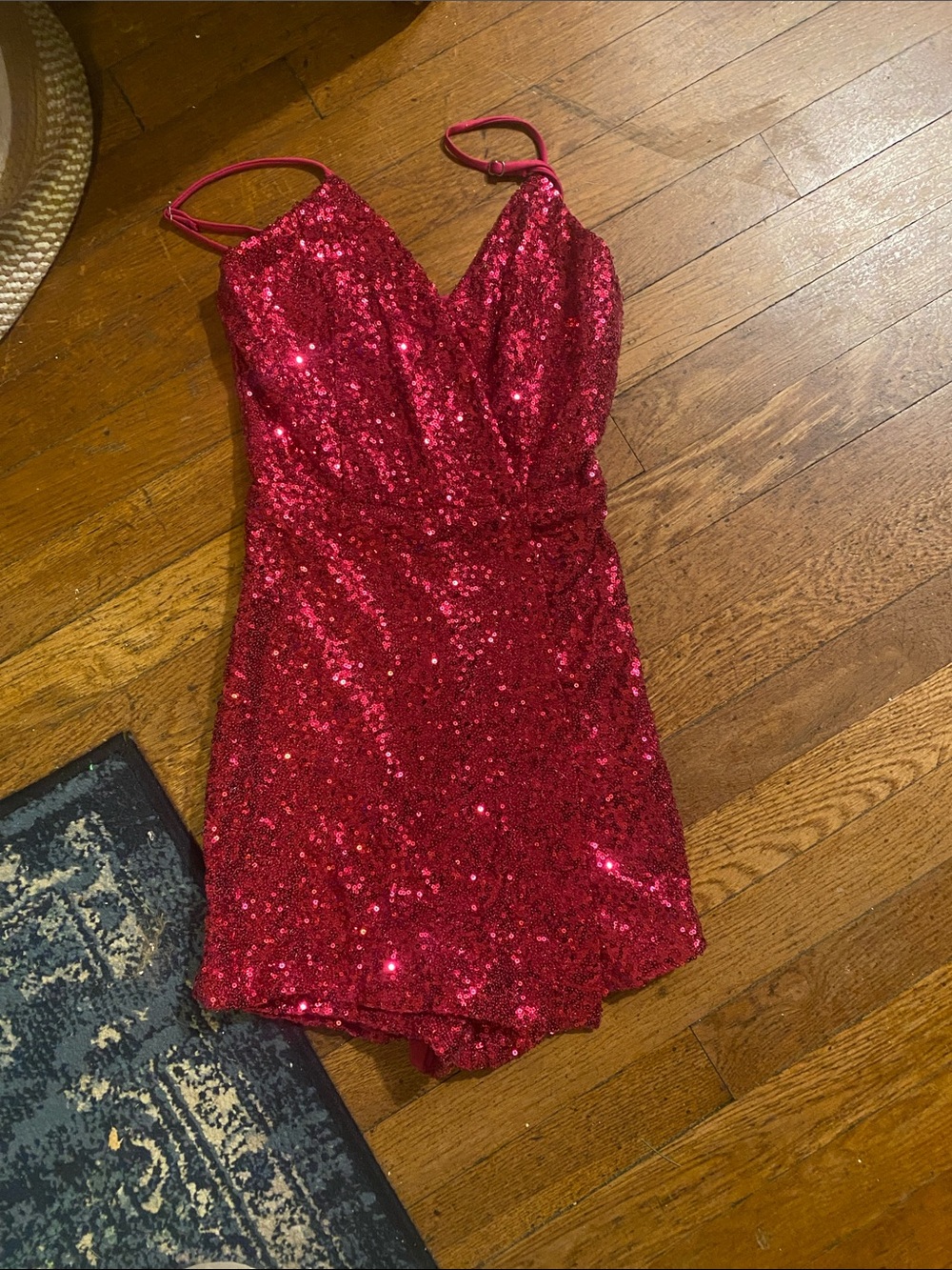 Red Sequin Spaghetti Strap Bodysuit